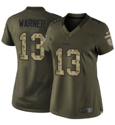 Women's Nike Los Angeles Rams #13 Kurt Warner Elite Green Salute to Service NFL Jersey