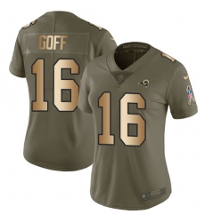 Women's Nike Los Angeles Rams #16 Jared Goff Limited Olive/Gold 2017 Salute to Service NFL Jersey