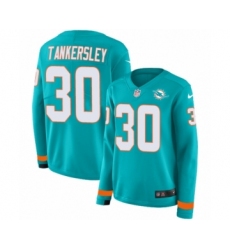 Women's Nike Miami Dolphins #30 Cordrea Tankersley Limited Aqua Therma Long Sleeve NFL Jersey