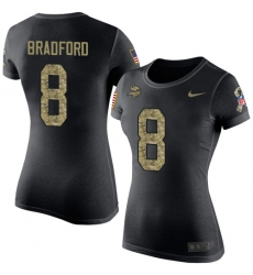 Women's Nike Minnesota Vikings #8 Sam Bradford Black Camo Salute to Service T-Shirt
