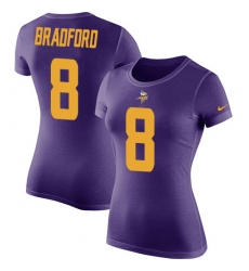 Women's Nike Minnesota Vikings #8 Sam Bradford Purple Rush Pride Name & Number T-Shirt