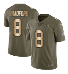 Youth Nike Minnesota Vikings #8 Sam Bradford Limited Olive/Gold 2017 Salute to Service NFL Jersey