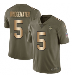 Youth Nike Minnesota Vikings #5 Teddy Bridgewater Limited Olive/Gold 2017 Salute to Service NFL Jersey