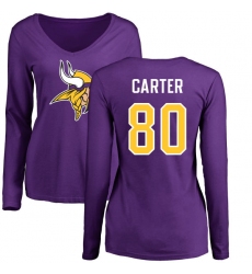 NFL Women's Nike Minnesota Vikings #80 Cris Carter Purple Name & Number Logo Slim Fit Long Sleeve T-Shirt