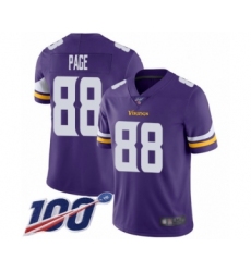 Men's Minnesota Vikings #88 Alan Page Purple Team Color Vapor Untouchable Limited Player 100th Season Football Jersey