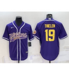 Men's Minnesota Vikings #19 Adam Thielen Purple Yellow With Patch Cool Base Stitched Baseball Jersey