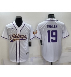 Men's Minnesota Vikings #19 Adam Thielen White With Patch Cool Base Stitched Baseball Jersey