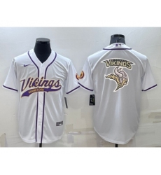 Men's Minnesota Vikings White Team Big Logo With Patch Cool Base Stitched Baseball Jersey