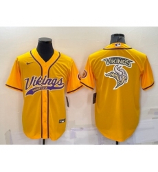 Men's Minnesota Vikings Yellow Team Big Logo With Patch Cool Base Stitched Baseball Jersey