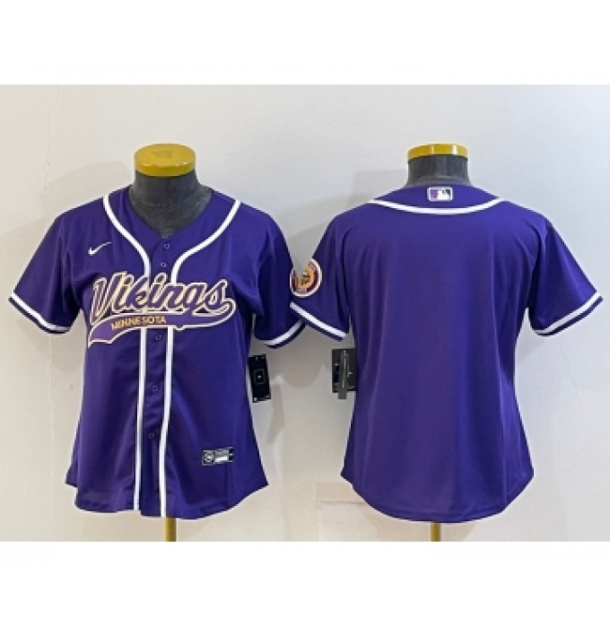 Women's Minnesota Vikings Blank Purple With Patch Cool Base Stitched Baseball Jersey