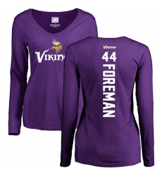 NFL Women's Nike Minnesota Vikings #44 Chuck Foreman Purple Backer Slim Fit Long Sleeve T-Shirt