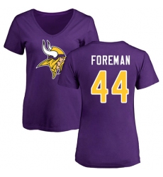 NFL Women's Nike Minnesota Vikings #44 Chuck Foreman Purple Name & Number Logo Slim Fit T-Shirt
