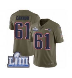Youth Nike New England Patriots #61 Marcus Cannon Limited Olive 2017 Salute to Service Super Bowl LIII Bound NFL Jersey