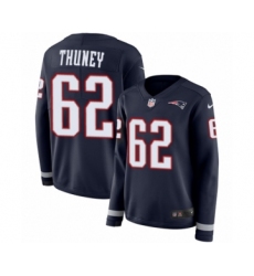 Women's Nike New England Patriots #62 Joe Thuney Limited Navy Blue Therma Long Sleeve NFL Jersey