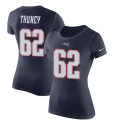 Women's Nike New England Patriots #62 Joe Thuney Navy Blue Rush Pride Name & Number T-Shirt