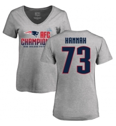 Women's Nike New England Patriots #73 John Hannah Heather Gray 2017 AFC Champions V-Neck T-Shirt