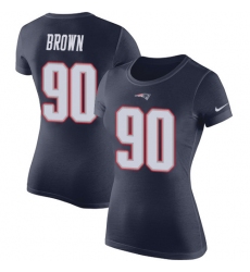 Women's Nike New England Patriots #90 Malcom Brown Navy Blue Rush Pride Name & Number T-Shirt