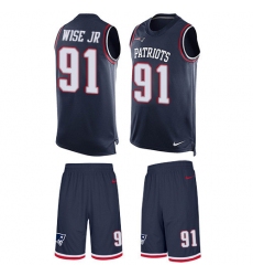 Men's Nike New England Patriots #91 Deatrich Wise Jr Limited Navy Blue Tank Top Suit NFL Jersey