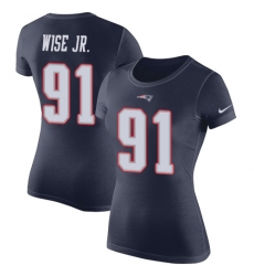 Women's Nike New England Patriots #91 Deatrich Wise Jr Navy Blue Rush Pride Name & Number T-Shirt