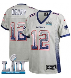 Women's Nike New England Patriots #12 Tom Brady Elite Grey Drift Fashion Super Bowl LII NFL Jersey