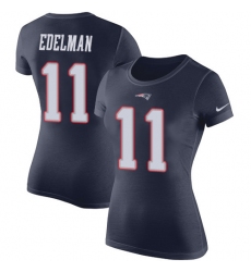 Women's Nike New England Patriots #11 Julian Edelman Navy Blue Rush Pride Name & Number T-Shirt