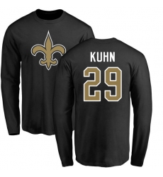 NFL Nike New Orleans Saints #29 John Kuhn Black Name & Number Logo Long Sleeve T-Shirt