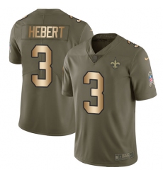 Men's Nike New Orleans Saints #3 Bobby Hebert Limited Olive/Gold 2017 Salute to Service NFL Jersey