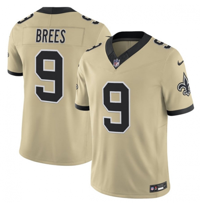 Men's New Orleans Saints #9 Drew Brees Gold 2025 F.U.S.E. Alternate Vapor Limited Football Stitched Jersey