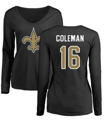 NFL Women's Nike New Orleans Saints #16 Brandon Coleman Black Name & Number Logo Slim Fit Long Sleeve T-Shirt