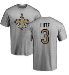 NFL Nike New Orleans Saints #3 Will Lutz Ash Name & Number Logo T-Shirt