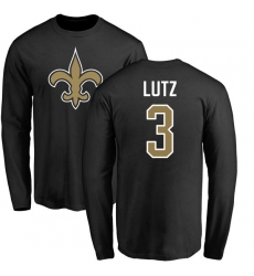 NFL Nike New Orleans Saints #3 Will Lutz Black Name & Number Logo Long Sleeve T-Shirt