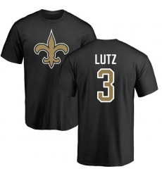 NFL Nike New Orleans Saints #3 Will Lutz Black Name & Number Logo T-Shirt