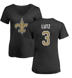 NFL Women's Nike New Orleans Saints #3 Will Lutz Black Name & Number Logo Slim Fit T-Shirt