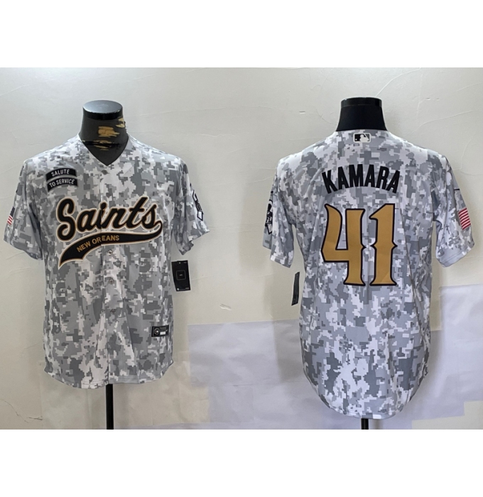 Men's New Orleans Saints #41 Alvin Kamara Arctic Camo 2024 Salute to Service Stitched Baseball Jersey