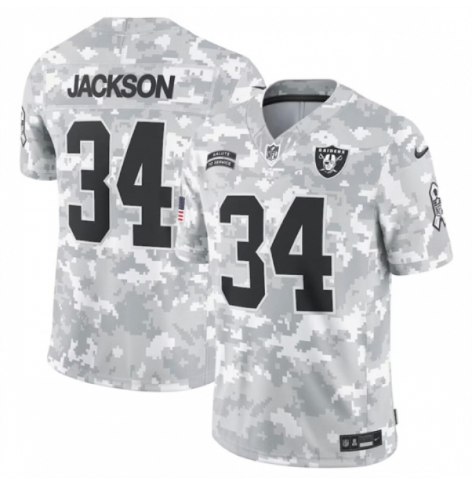 Youth Las Vegas Raiders #34 Bo Jackson 2024 F U S E Arctic Camo Salute To Service Limited Stitched Football Jersey