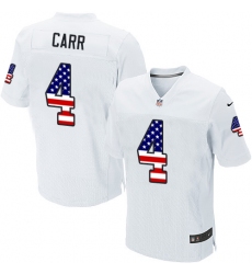 Men's Nike Oakland Raiders #4 Derek Carr Elite White Road USA Flag Fashion NFL Jersey