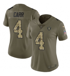Women's Nike Oakland Raiders #4 Derek Carr Limited Olive/Camo 2017 Salute to Service NFL Jersey