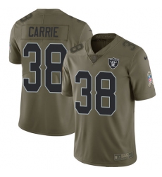 Youth Nike Oakland Raiders #38 T.J. Carrie Limited Olive 2017 Salute to Service NFL Jersey