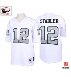 Mitchell and Ness Oakland Raiders #12 Kenny Stabler White with Silver No. Authentic NFL Throwback Jersey