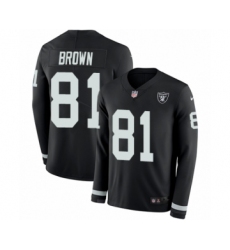 Youth Nike Oakland Raiders #81 Tim Brown Limited Black Therma Long Sleeve NFL Jersey