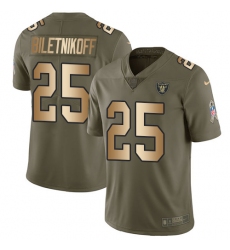 Youth Nike Oakland Raiders #25 Fred Biletnikoff Limited Olive/Gold 2017 Salute to Service NFL Jersey