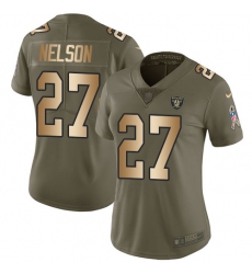 Women's Nike Oakland Raiders #27 Reggie Nelson Limited Olive/Gold 2017 Salute to Service NFL Jersey