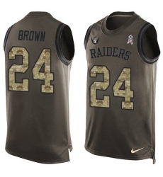 Men's Nike Oakland Raiders #24 Willie Brown Limited Green Salute to Service Tank Top NFL Jersey