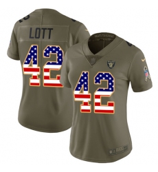Women's Nike Oakland Raiders #42 Ronnie Lott Limited Olive/USA Flag 2017 Salute to Service NFL Jersey