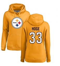 NFL Women's Nike Pittsburgh Steelers #33 Merril Hoge Gold Name & Number Logo Pullover Hoodie