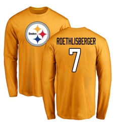 NFL Nike Pittsburgh Steelers #7 Ben Roethlisberger Gold Name & Number Logo Long Sleeve T-Shirt