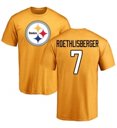 NFL Nike Pittsburgh Steelers #7 Ben Roethlisberger Gold Name & Number Logo T-Shirt