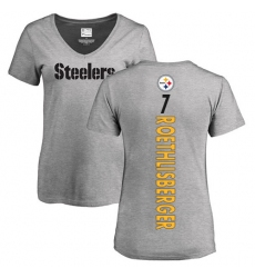 NFL Women's Nike Pittsburgh Steelers #7 Ben Roethlisberger Ash Backer V-Neck T-Shirt