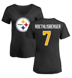 NFL Women's Nike Pittsburgh Steelers #7 Ben Roethlisberger Black Name & Number Logo Slim Fit T-Shirt