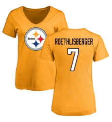 NFL Women's Nike Pittsburgh Steelers #7 Ben Roethlisberger Gold Name & Number Logo Slim Fit T-Shirt